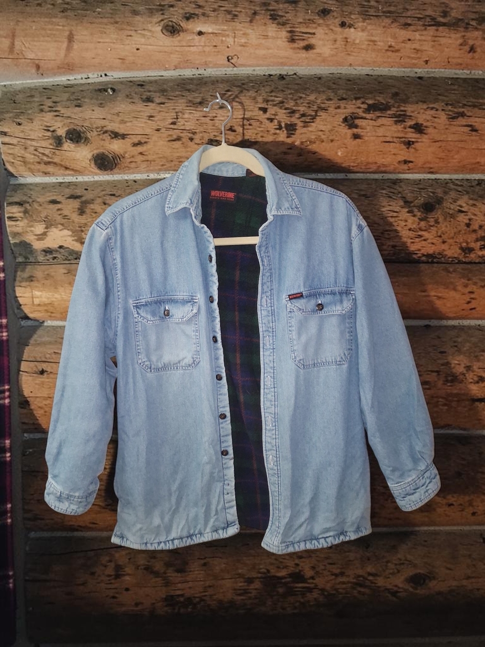 Wolverine Light Blue Denim Shirt Jacket with Plaid Lining